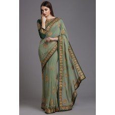 ZIDC-432 PISTA GREEN EMBROIDERED WEDDING DESIGNER SAREE