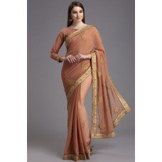 ZIDC-561 DARK PEACH PAKISTANI DESIGNER SAREE