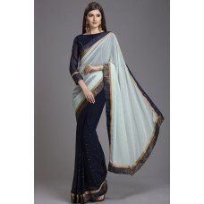 ZIDC-558 NAVY BLUE AND GREY INDIAN PAKISTANI FORMAL SAREE