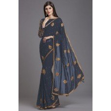 ZIDC-566 GREY INDIAN TRADITIONAL READY TO WEAR SAREE 