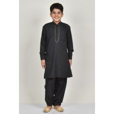 Black Embroidered Boys Kurta Suit