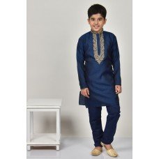 Navy Blue Embroidered Wedding Boys Kurta