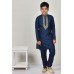 Navy Blue Embroidered Wedding Boys Kurta