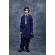 Navy Blue Embroidered Designer Boys Kurta Shalwar Festive Wear