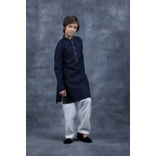 Navy Blue & White Boys Eid Kurta Shalwar Pakistani Kids Suit