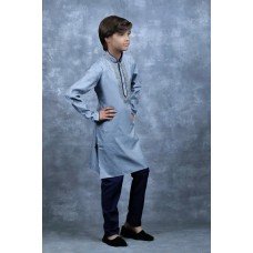 Grey & Navy Blue Kurta Pajama Pakistani Boys Suit