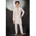 White Gold Embroidered Kids Kurta Pajama Set