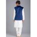 Blue Waistcoat White Salwar Kameez Boys Suit Set