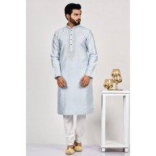 Steel Grey Hand Embroidered Mens Kurta Pajama