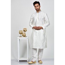 White Indian Mens Silk Kurta Pajama 