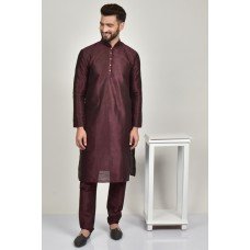 Maroon Asian Mens Kurta Set Suit