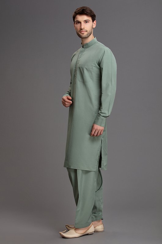 OLIVE GREEN PAKISTANI STYLISH SALWAR KAMEEZ FOR MEN