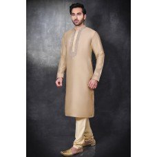 Fancy Khakhi Embroidered Men's Readymade Kurta Pajama