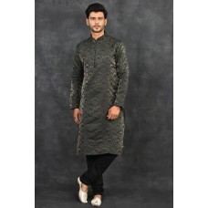 Black Self Fabric Kurta Pajama Indian Men's Wedding Suit