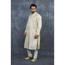 Cream Indian Ethnic Men's Kurta Pajama Suit