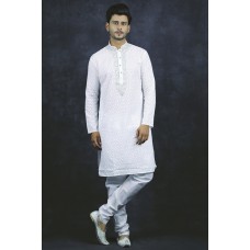 White Indian Mens Embroidered Kurta Pajama Designer Suit