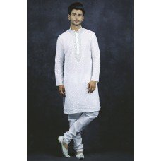 White Indian Mens Embroidered Kurta Pajama Designer Suit