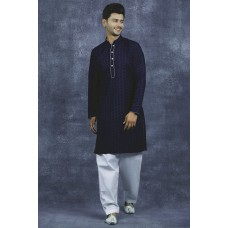 Navy Blue & White Mens Kurta Shalwar Pakistani Menswear