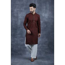 Dark Maroon & White Kurta Shalwar Pakistani Menswear Suit