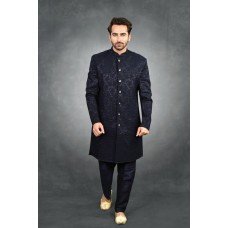 Navy Blue Designer Wedding Sherwani