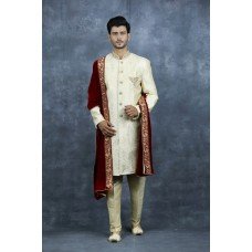 Premium Gold Classic Fit Embroidered Sherwani