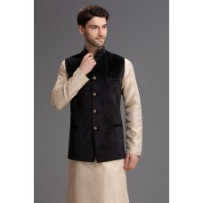 Black Mens Waistcoat Velvet Pakistani Menswear
