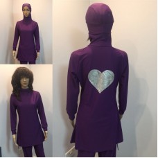 New Women Long Sleeve Muslim Islamic Full Cover Purple Costume Modest Swimwear Burkini