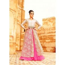 35003 BEIGE AND PINK MOHINI GLAMOUR PARTY WEAR SEMI STITCHED LEHENGA