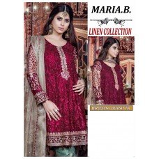 MAROON MARIA B LINEN READY MADE PAKISTANI STYLE SUIT 