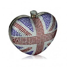 Union Jack Crystal Heart Shape Clutch