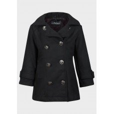 Black Wool Blend Hooded Girls Slim Fit Coat