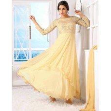 CREAM WEDDING WEAR GEORGETTE & NET LONG ANARKALI SUIT