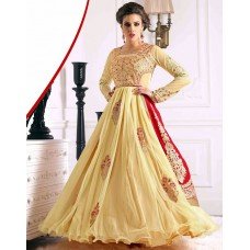 BUTTERMILK YELLOW AND RED WEDDING WEAR GEORGETTE & NET LONG ANARKALI SUIT