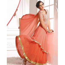 PEACH ECHO WEDDING WEAR GEORGETTE & NET LONG ANARKALI SUIT