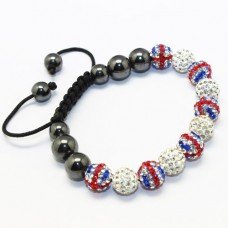 NEW UNION JACK & WHITE CRYSTAL BALL BRACELET