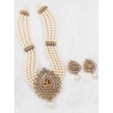 IDC-JS6 STUNNING WHITE AND GOLD PEARL NECKLACE SET