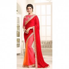 17702 PINK AND RED KASEESH PRACHI GEORGETTE SAREE WITH HEAVY EMBROIDERED BLOUSE