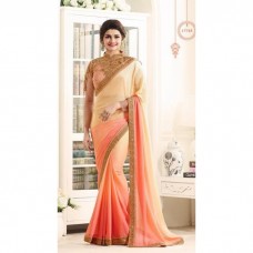 17705 CREAM AND ORANGE KASEESH PRACHI GEORGETTE SAREE WITH HEAVY EMBROIDERED BLOUSE