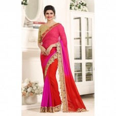17710 PINK AND RED KASEESH PRACHI GEORGETTE SAREE WITH HEAVY EMBROIDERED BLOUSE