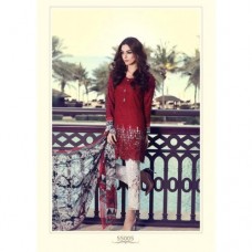 55005 RED AND WHITE MARIA B LAWN EMBROIDERED AND PRINTED PAKISTANI STYLE SUIT ( READY MADE)