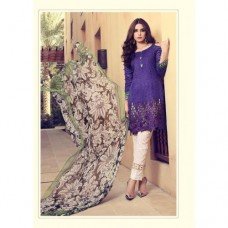 55007 ULTRA VIOLET AND WHITE MARIA B LAWN EMBROIDERED AND PRINTED PAKISTANI STYLE SUIT ( READY MADE)