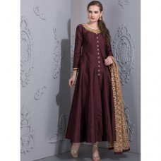 AC-76 PLUM KALIDAAR EMBROIDERED READY MADE DRESS 