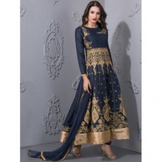 Blue & Gold Embroidered Gown Indian Ethnic Wedding Suit