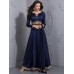 Navy Blue Satin Gown Indian Designer Evening Dress
