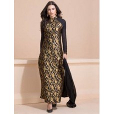 BLACK AND GOLD BROCADE PARTY WEAR DRESS (READY MADE SUIT)