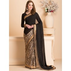 IDS-18 BLACK WEDDING WEAR SAREE WITH READY STITCHED BLOUSE 