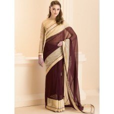 ZIDS-19 CHOCOLATE BROWN LOVELY OCCASION WEAR SAREE (READY MADE)