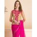 ZIDS-12 PLAIN PINK PARTY WEAR SAREE WITH STITCHED JACKET STYLE BLOUSE (READY MADE)