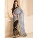 IDS-22 GREY AND BLACK HALF AND HALF SAREE WITH FULL SLEEVE BLOUSE