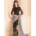 IDS-22 GREY AND BLACK HALF AND HALF SAREE WITH FULL SLEEVE BLOUSE